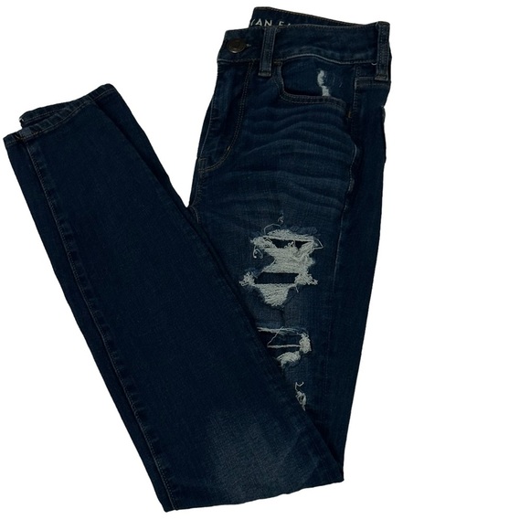 AEO Next Level Stretch Hi-Rise Jegging Distressed Shredded Jeggings Size 2 Long - Picture 1 of 8